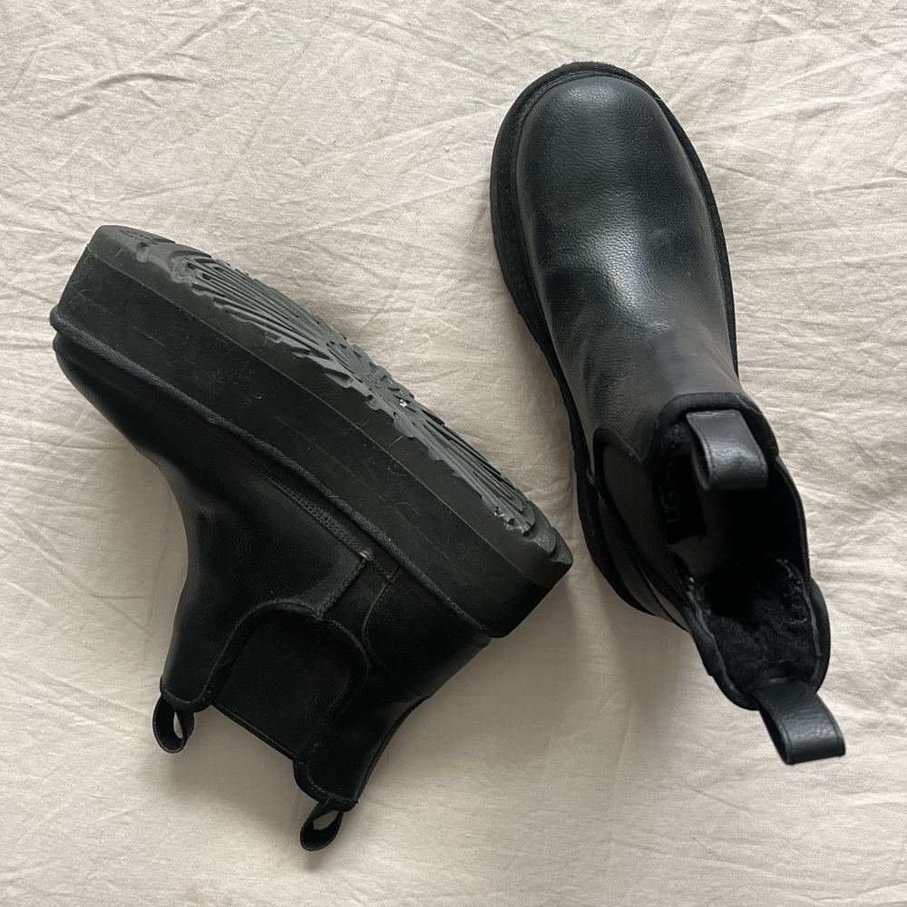 Platform UGG Leather Chelsea Boots, Fur Lined